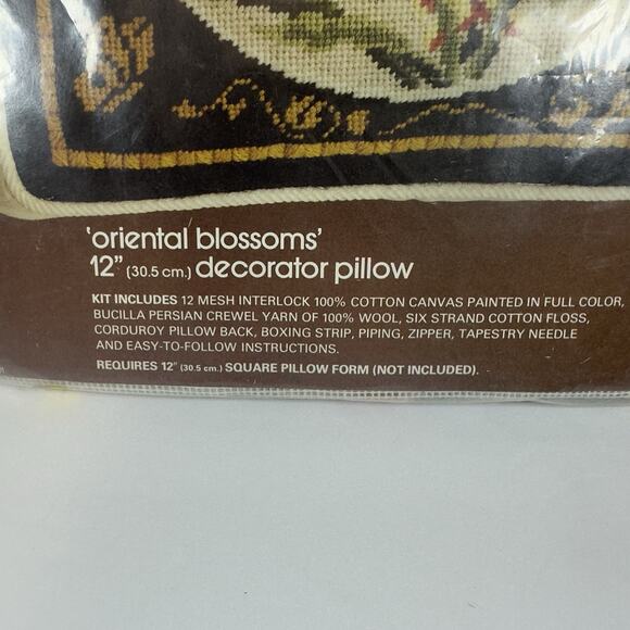 Vtg Bucilla Needlepoint Pillow Kit 4277 "Oriental Blossoms" Opened Package - Picture 7 of 11